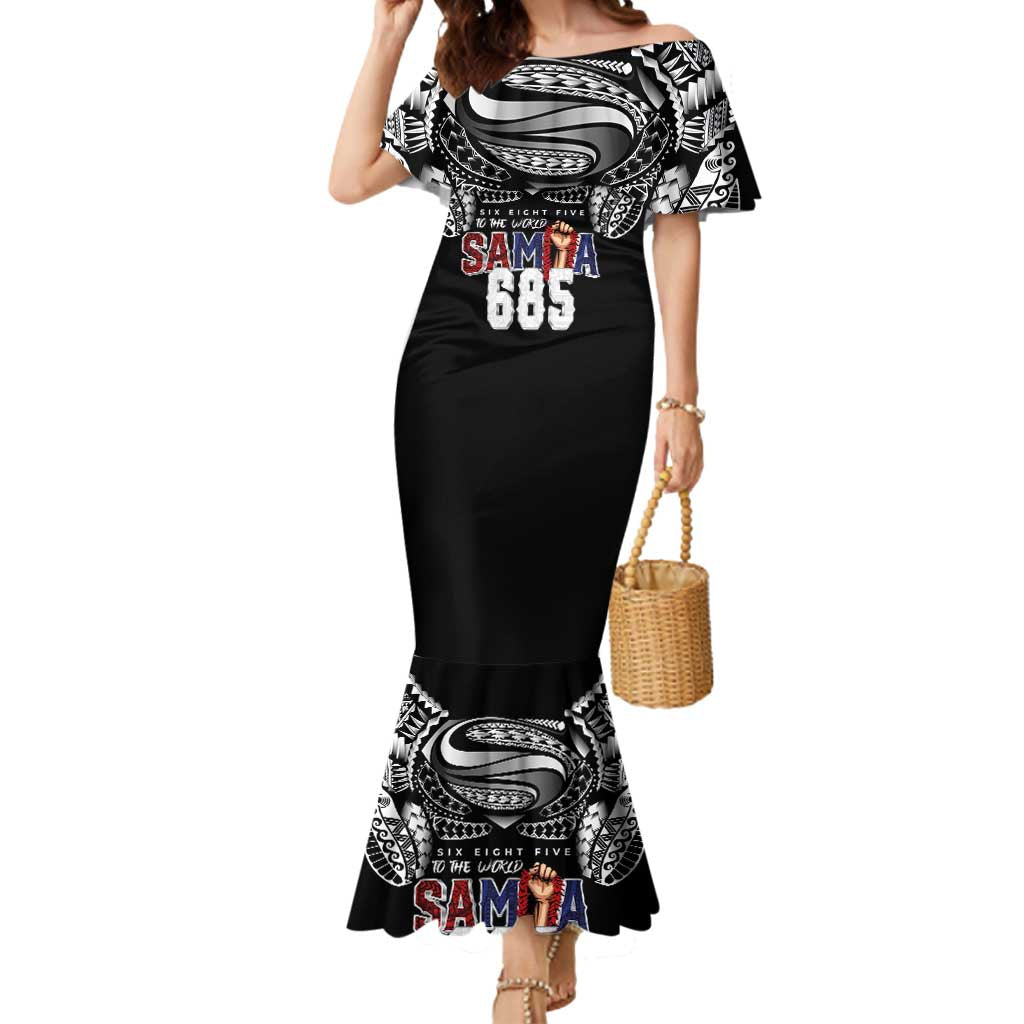 Super Samoa-Six Eight Five to The World Mermaid Dress Traditional Samoan Tattoo Black Color LT03 Women Black - Polynesian Pride