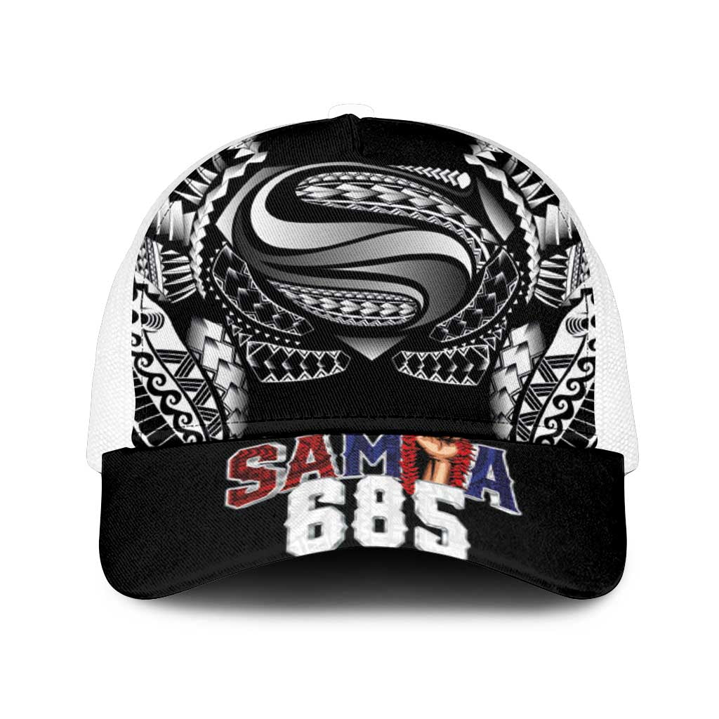 Super Samoa-Six Eight Five to The World Mesh Trucker Cap Traditional Samoan Tattoo Black Color