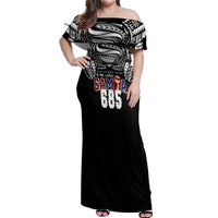 Super Samoa-Six Eight Five to The World Off Shoulder Maxi Dress Traditional Samoan Tattoo Black Color LT03 Women Black - Polynesian Pride