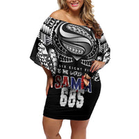 Super Samoa-Six Eight Five to The World Off Shoulder Short Dress Traditional Samoan Tattoo Black Color LT03 Women Black - Polynesian Pride