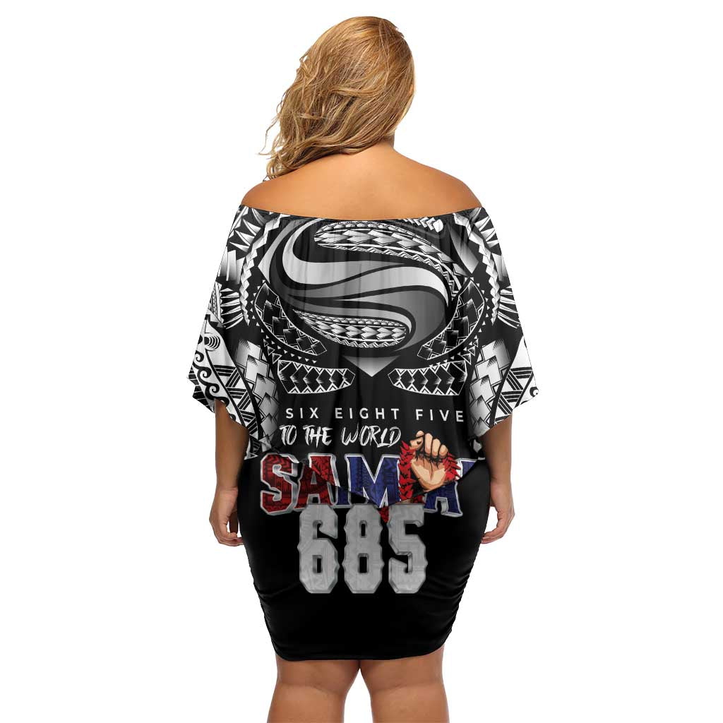 Super Samoa-Six Eight Five to The World Off Shoulder Short Dress Traditional Samoan Tattoo Black Color LT03 - Polynesian Pride