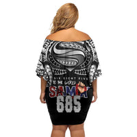 Super Samoa-Six Eight Five to The World Off Shoulder Short Dress Traditional Samoan Tattoo Black Color LT03 - Polynesian Pride