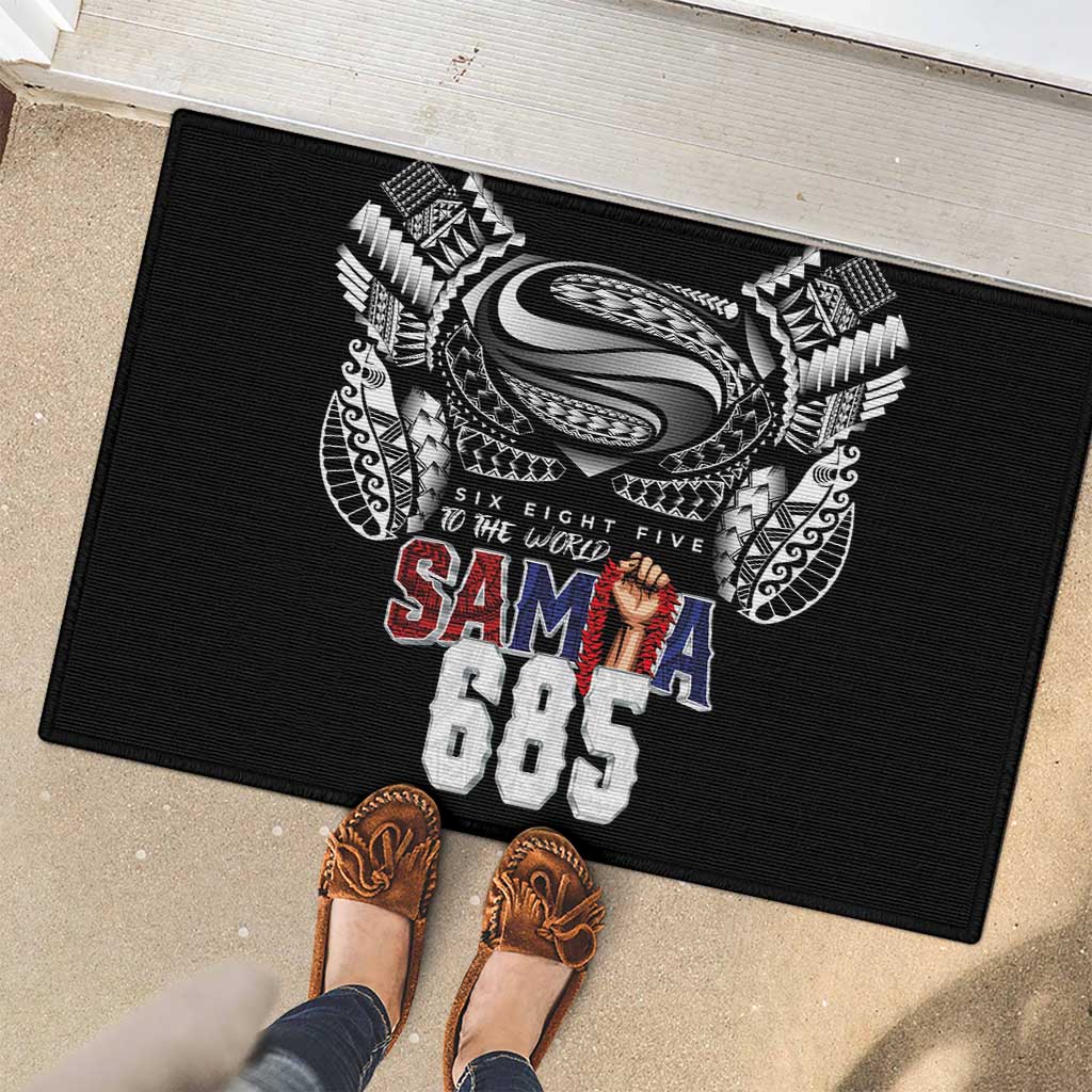 Super Samoa-Six Eight Five to The World Rubber Doormat Traditional Samoan Tattoo Black Color