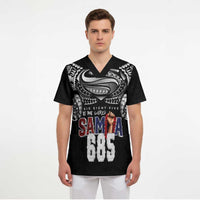 Super Samoa-Six Eight Five to The World Scrub Top Traditional Samoan Tattoo Black Color