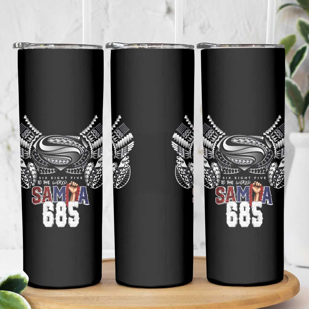Super Samoa-Six Eight Five to The World Skinny Tumbler Traditional Samoan Tattoo Black Color LT03 - Polynesian Pride