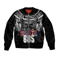 Super Samoa-Six Eight Five to The World Sleeve Zip Bomber Jacket Traditional Samoan Tattoo Black Color