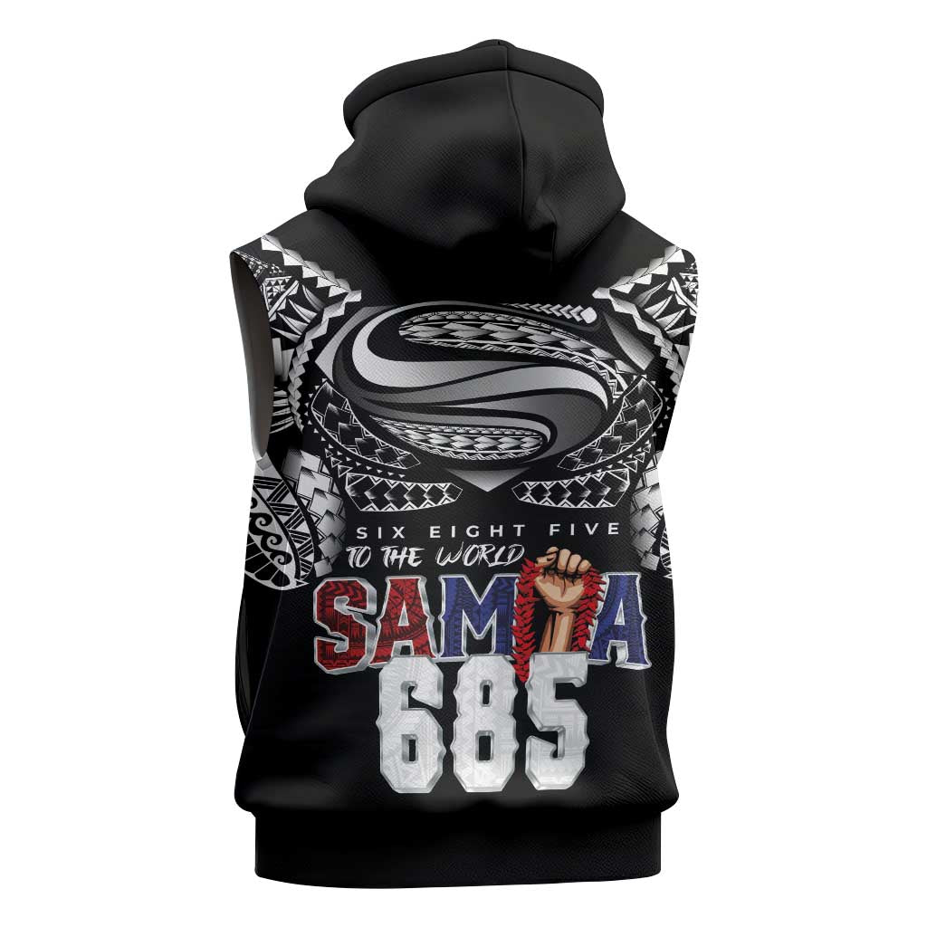 Super Samoa-Six Eight Five to The World Sleeveless Hoodie Traditional Samoan Tattoo Black Color LT03 - Polynesian Pride