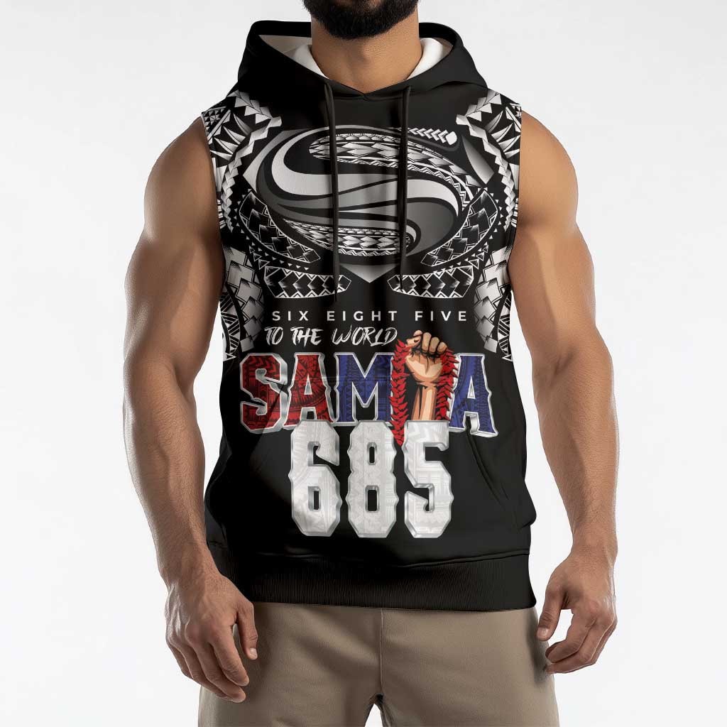 Super Samoa-Six Eight Five to The World Sleeveless Hoodie Traditional Samoan Tattoo Black Color LT03 - Polynesian Pride