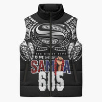 Super Samoa-Six Eight Five to The World Sleeveless Puffer Jacket Traditional Samoan Tattoo Black Color LT03 Unisex Black - Polynesian Pride