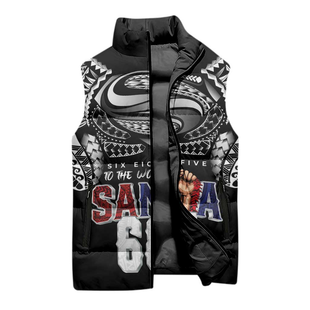 Super Samoa-Six Eight Five to The World Sleeveless Puffer Jacket Traditional Samoan Tattoo Black Color LT03 - Polynesian Pride