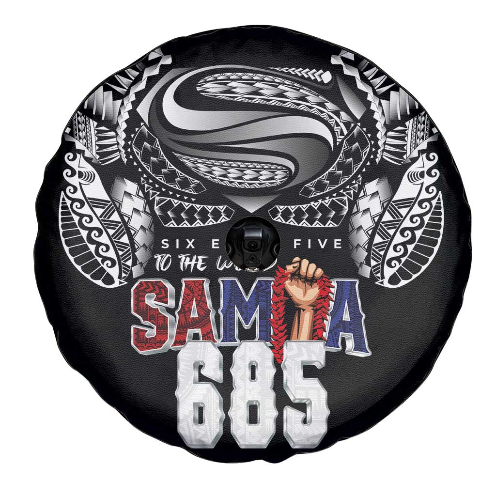 Super Samoa-Six Eight Five to The World Spare Tire Cover Traditional Samoan Tattoo Black Color LT03 - Polynesian Pride