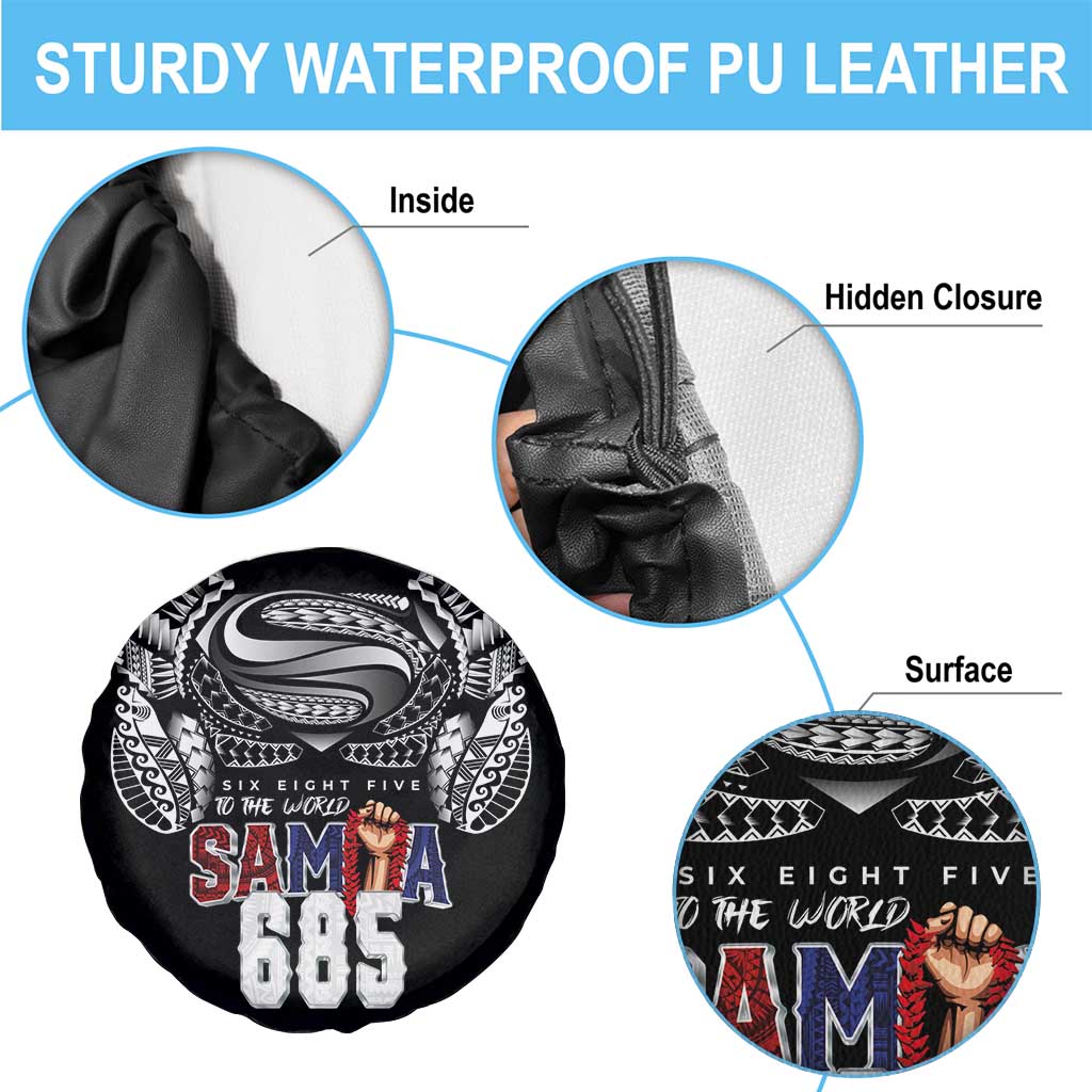 Super Samoa-Six Eight Five to The World Spare Tire Cover Traditional Samoan Tattoo Black Color LT03 - Polynesian Pride
