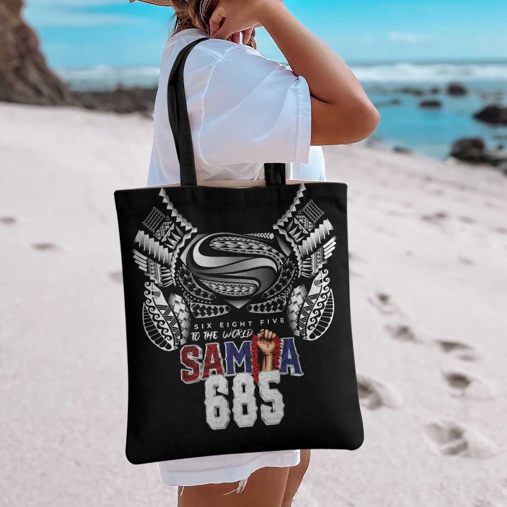Super Samoa-Six Eight Five to The World Tote Bag Traditional Samoan Tattoo Black Color