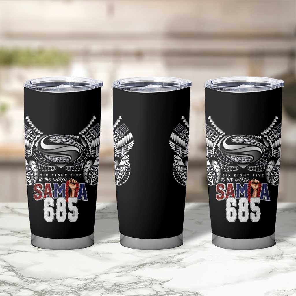 Super Samoa-Six Eight Five to The World Tumbler Cup Traditional Samoan Tattoo Black Color