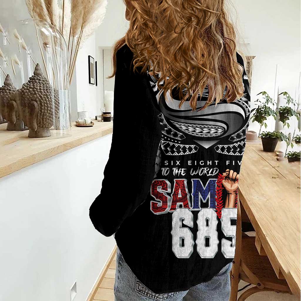 Super Samoa-Six Eight Five to The World Women Casual Shirt Traditional Samoan Tattoo Black Color LT03 - Polynesian Pride