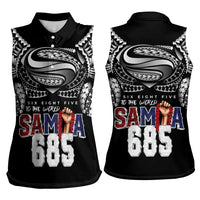 Super Samoa-Six Eight Five to The World Women Sleeveless Polo Shirt Traditional Samoan Tattoo Black Color LT03 - Polynesian Pride