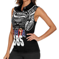 Super Samoa-Six Eight Five to The World Women Sleeveless Polo Shirt Traditional Samoan Tattoo Black Color LT03 - Polynesian Pride
