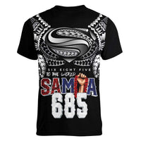 Super Samoa-Six Eight Five to The World Women V-Neck T-Shirt Traditional Samoan Tattoo Black Color LT03 - Polynesian Pride