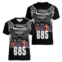 Super Samoa-Six Eight Five to The World Women V-Neck T-Shirt Traditional Samoan Tattoo Black Color LT03 - Polynesian Pride