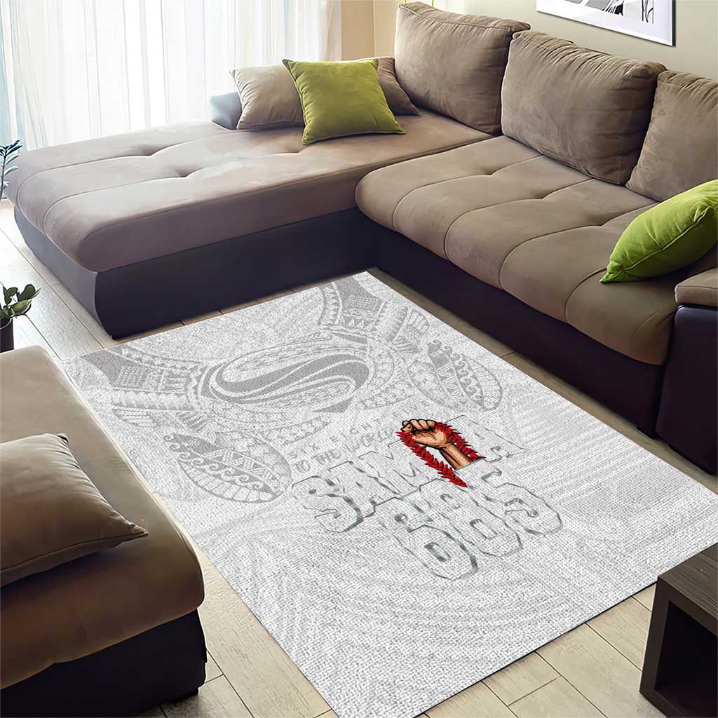 Super Samoa-Six Eight Five to The World Area Rug Traditional Samoan Tattoo All White
