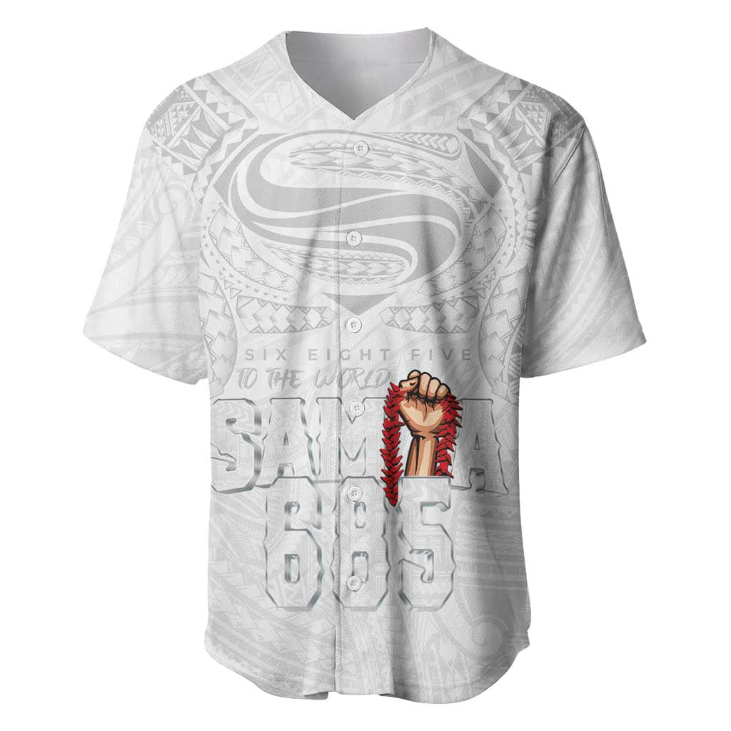 Super Samoa-Six Eight Five to The World Baseball Jersey Traditional Samoan Tattoo All White