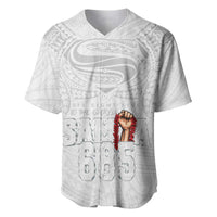 Super Samoa-Six Eight Five to The World Baseball Jersey Traditional Samoan Tattoo All White