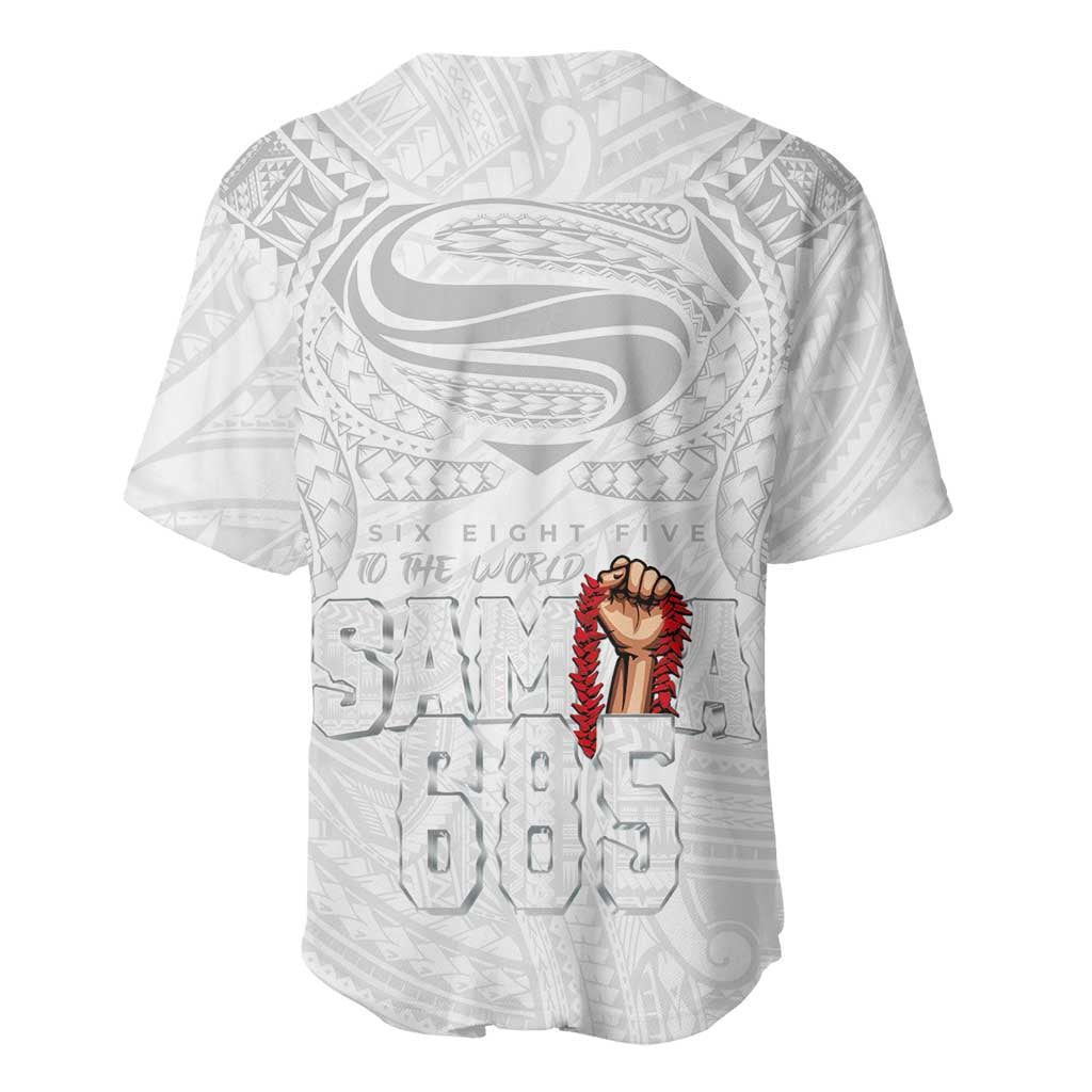 Super Samoa-Six Eight Five to The World Baseball Jersey Traditional Samoan Tattoo All White