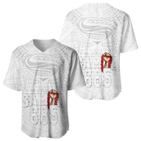 Super Samoa-Six Eight Five to The World Baseball Jersey Traditional Samoan Tattoo All White