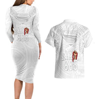 Super Samoa-Six Eight Five to The World Couples Matching Long Sleeve Bodycon Dress and Hawaiian Shirt Traditional Samoan Tattoo All White