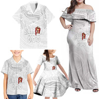 Super Samoa-Six Eight Five to The World Family Matching Off Shoulder Maxi Dress and Hawaiian Shirt Traditional Samoan Tattoo All White LT03 - Polynesian Pride