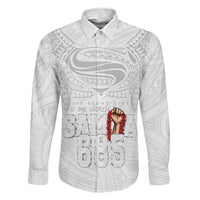Super Samoa-Six Eight Five to The World Family Matching Off Shoulder Maxi Dress and Hawaiian Shirt Traditional Samoan Tattoo All White LT03 Dad's Shirt - Long Sleeve White - Polynesian Pride