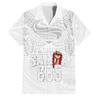 Super Samoa-Six Eight Five to The World Family Matching Off Shoulder Short Dress and Hawaiian Shirt Traditional Samoan Tattoo All White LT03 Dad's Shirt - Short Sleeve White - Polynesian Pride