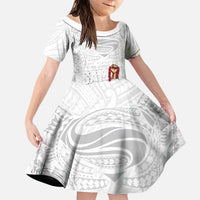 Super Samoa-Six Eight Five to The World Family Matching Summer Maxi Dress and Hawaiian Shirt Traditional Samoan Tattoo All White LT03 Daughter's Dress White - Polynesian Pride