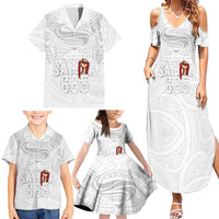 Super Samoa-Six Eight Five to The World Family Matching Summer Maxi Dress and Hawaiian Shirt Traditional Samoan Tattoo All White LT03 - Polynesian Pride