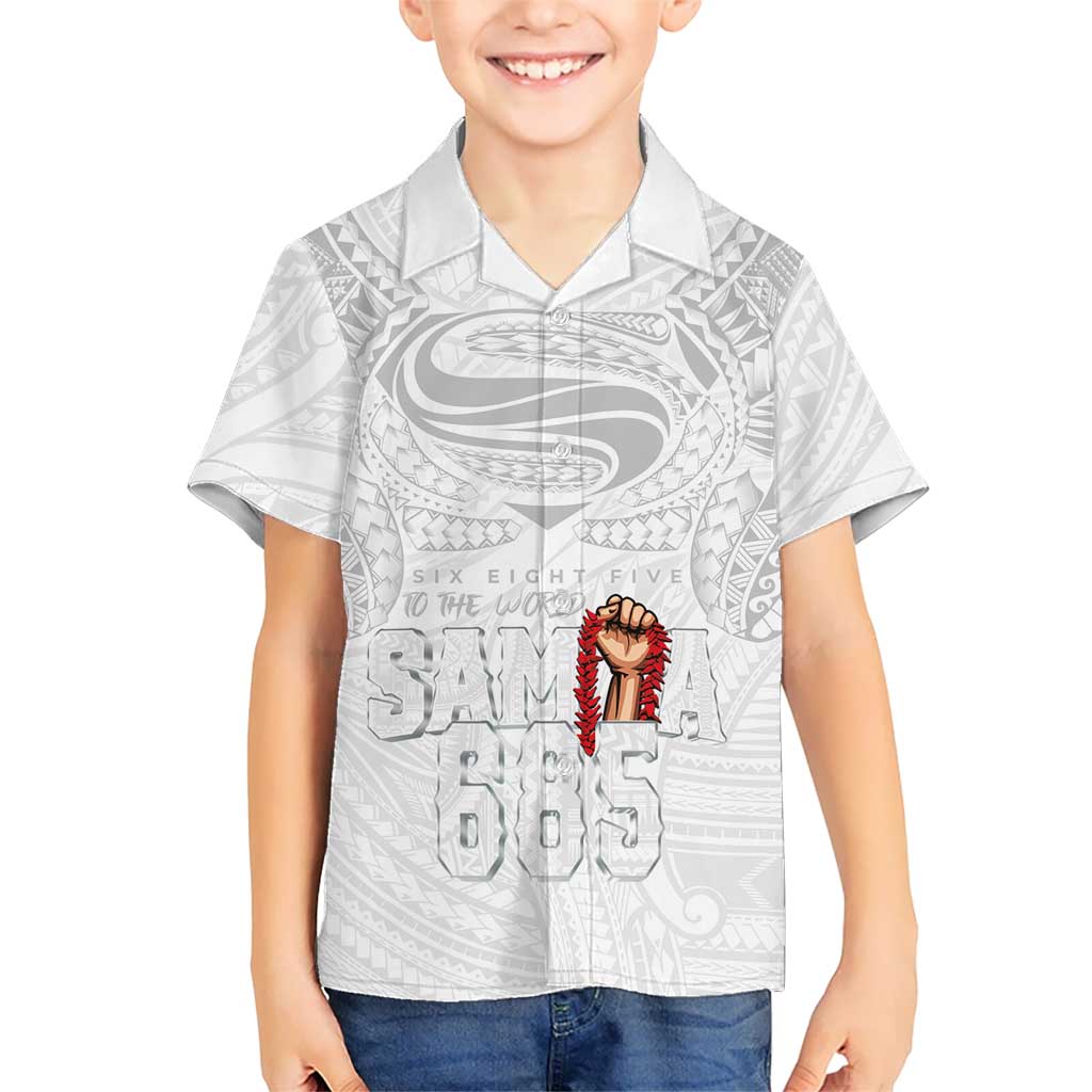 Super Samoa-Six Eight Five to The World Family Matching Tank Maxi Dress and Hawaiian Shirt Traditional Samoan Tattoo All White LT03 Son's Shirt White - Polynesian Pride