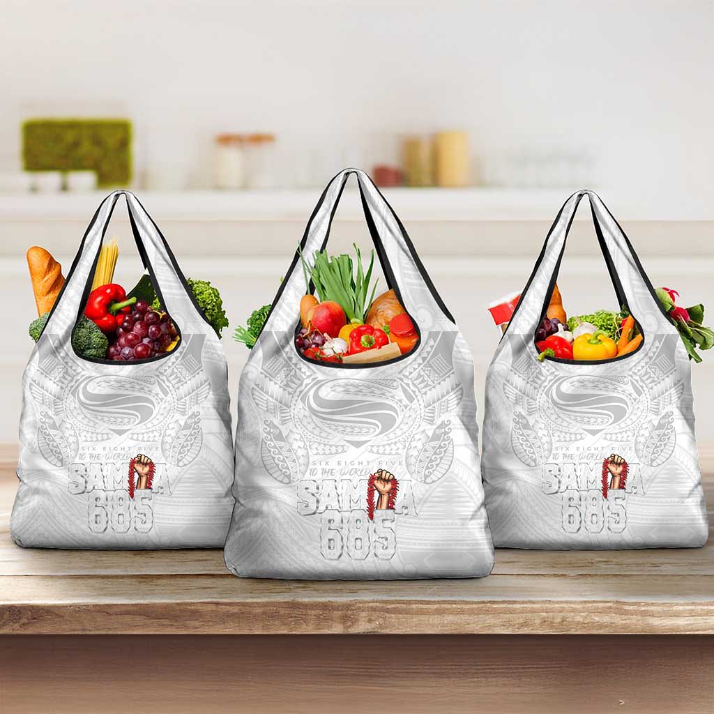 Super Samoa-Six Eight Five to The World Grocery Bag Traditional Samoan Tattoo All White LT03 3-pack One Size White - Polynesian Pride
