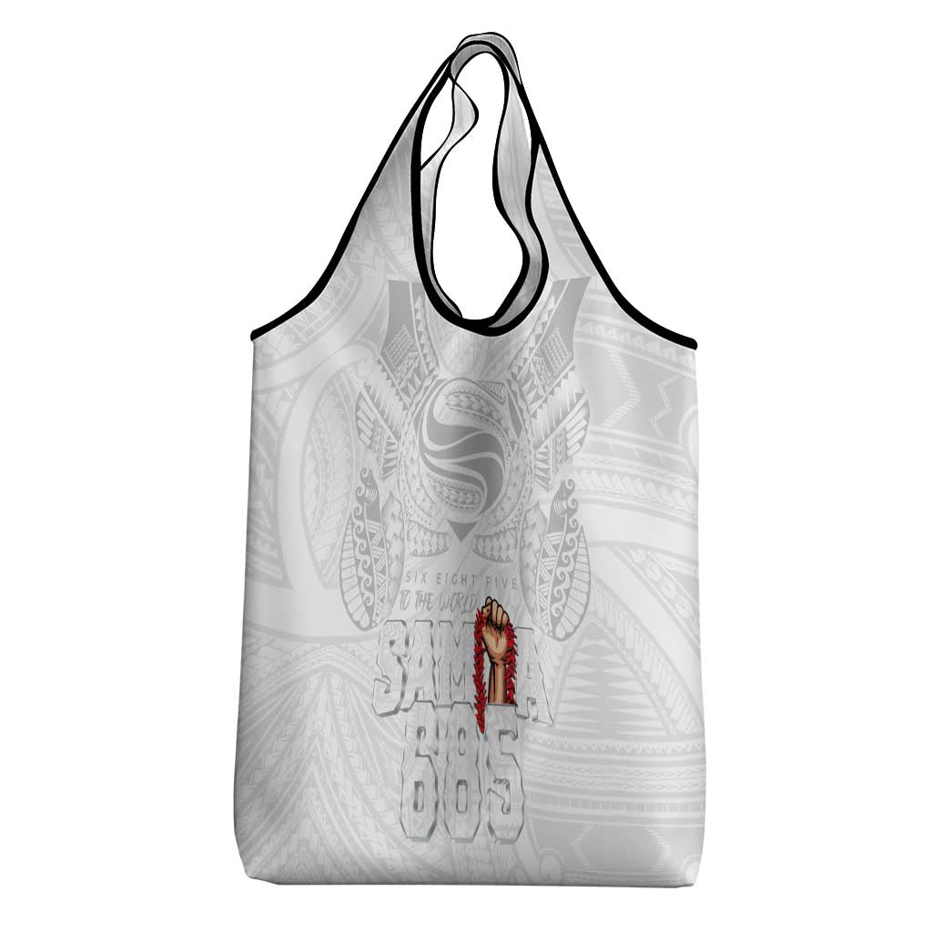 Super Samoa-Six Eight Five to The World Grocery Bag Traditional Samoan Tattoo All White LT03 - Polynesian Pride