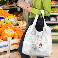 Super Samoa-Six Eight Five to The World Grocery Bag Traditional Samoan Tattoo All White LT03 - Polynesian Pride