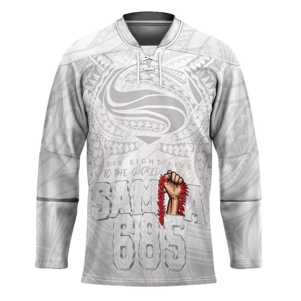 Super Samoa-Six Eight Five to The World Hockey Jersey Traditional Samoan Tattoo All White