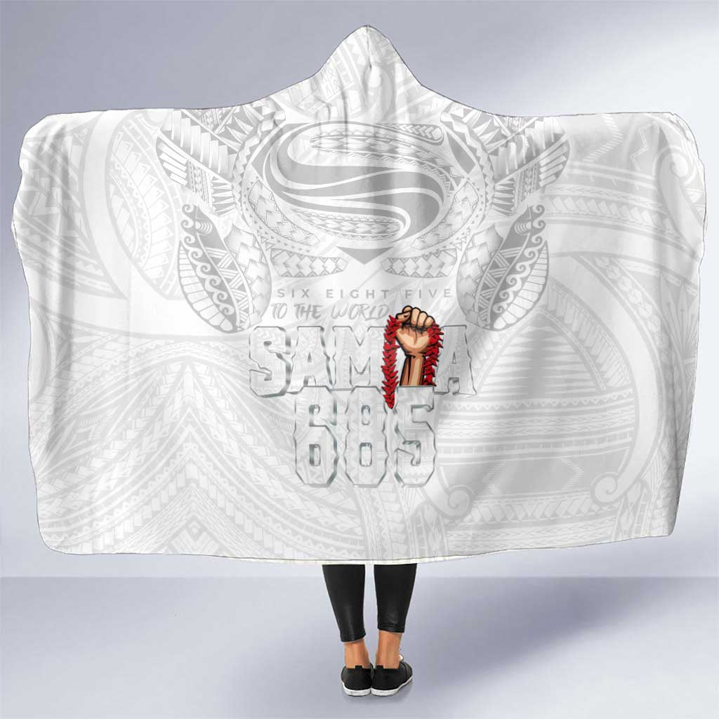 Super Samoa-Six Eight Five to The World Hooded Blanket Traditional Samoan Tattoo All White LT03 One Size White - Polynesian Pride