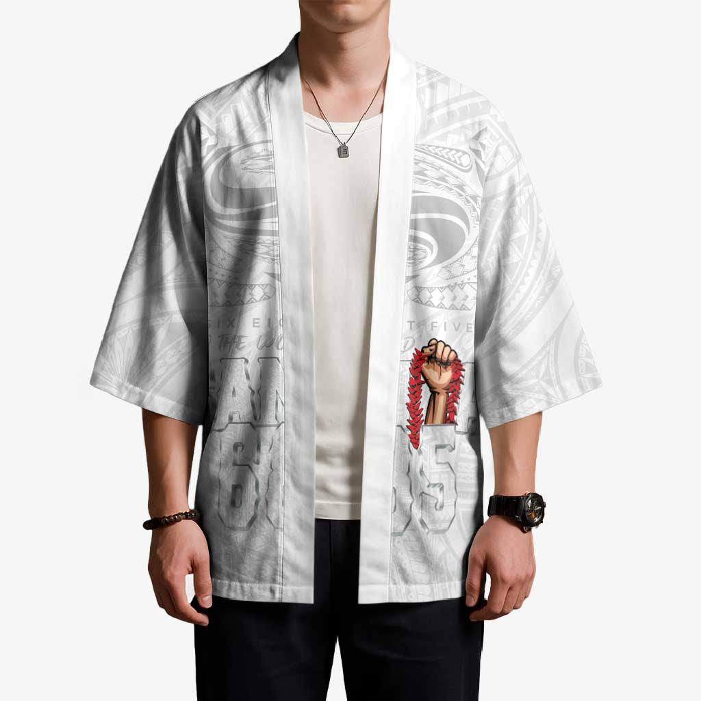 Super Samoa-Six Eight Five to The World Kimono Traditional Samoan Tattoo All White