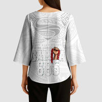 Super Samoa-Six Eight Five to The World Kimono Sleeve Blouse Traditional Samoan Tattoo All White