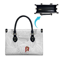 Super Samoa-Six Eight Five to The World Leather Bag Traditional Samoan Tattoo All White