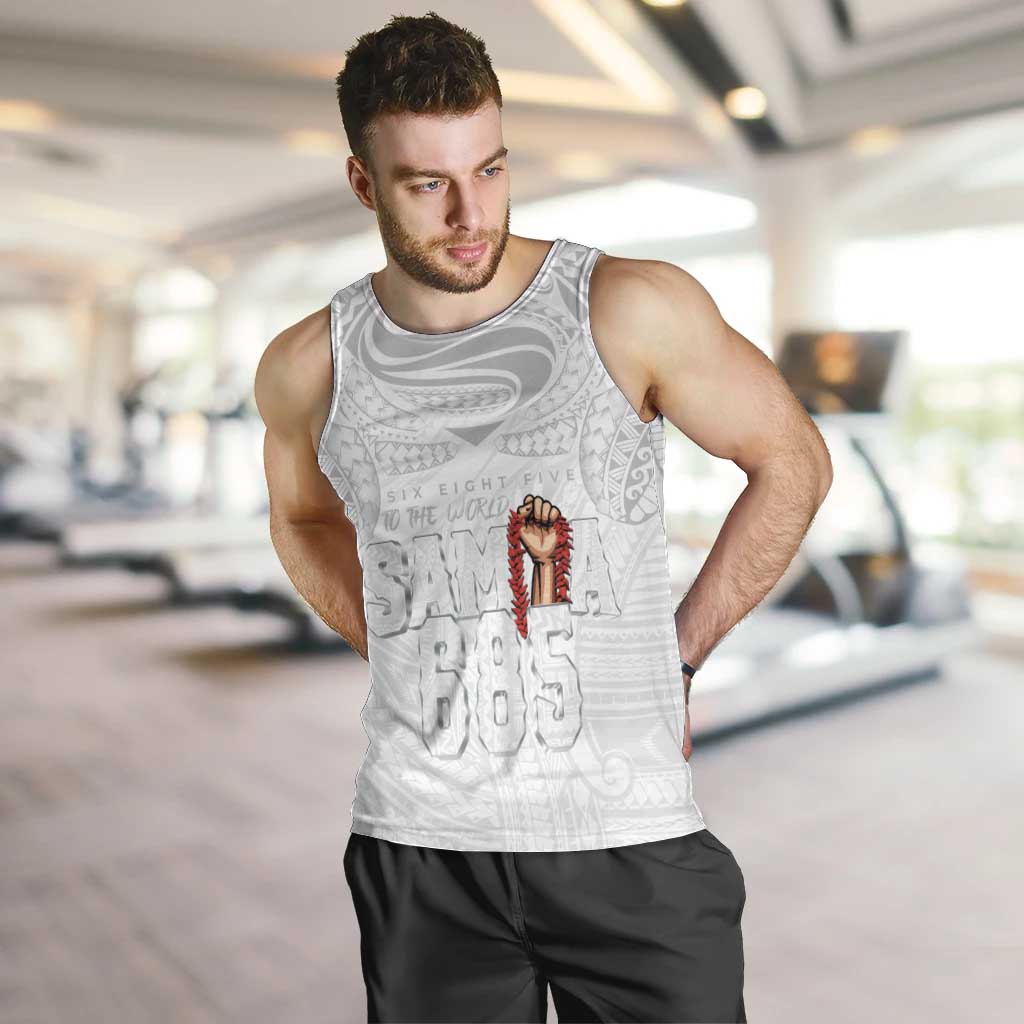 Super Samoa-Six Eight Five to The World Men Tank Top Traditional Samoan Tattoo All White LT03 White - Polynesian Pride