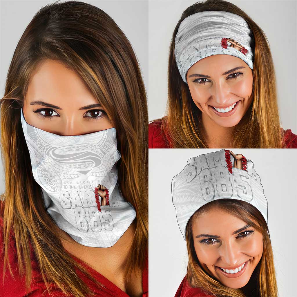 Super Samoa-Six Eight Five to The World Neck Gaiter Traditional Samoan Tattoo All White