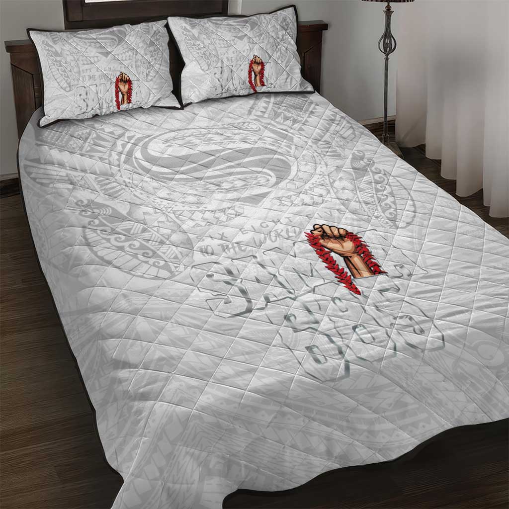 Super Samoa-Six Eight Five to The World Quilt Bed Set Traditional Samoan Tattoo All White