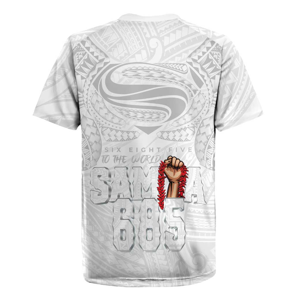 Super Samoa-Six Eight Five to The World Rugby Jersey Traditional Samoan Tattoo All White LT03 - Polynesian Pride