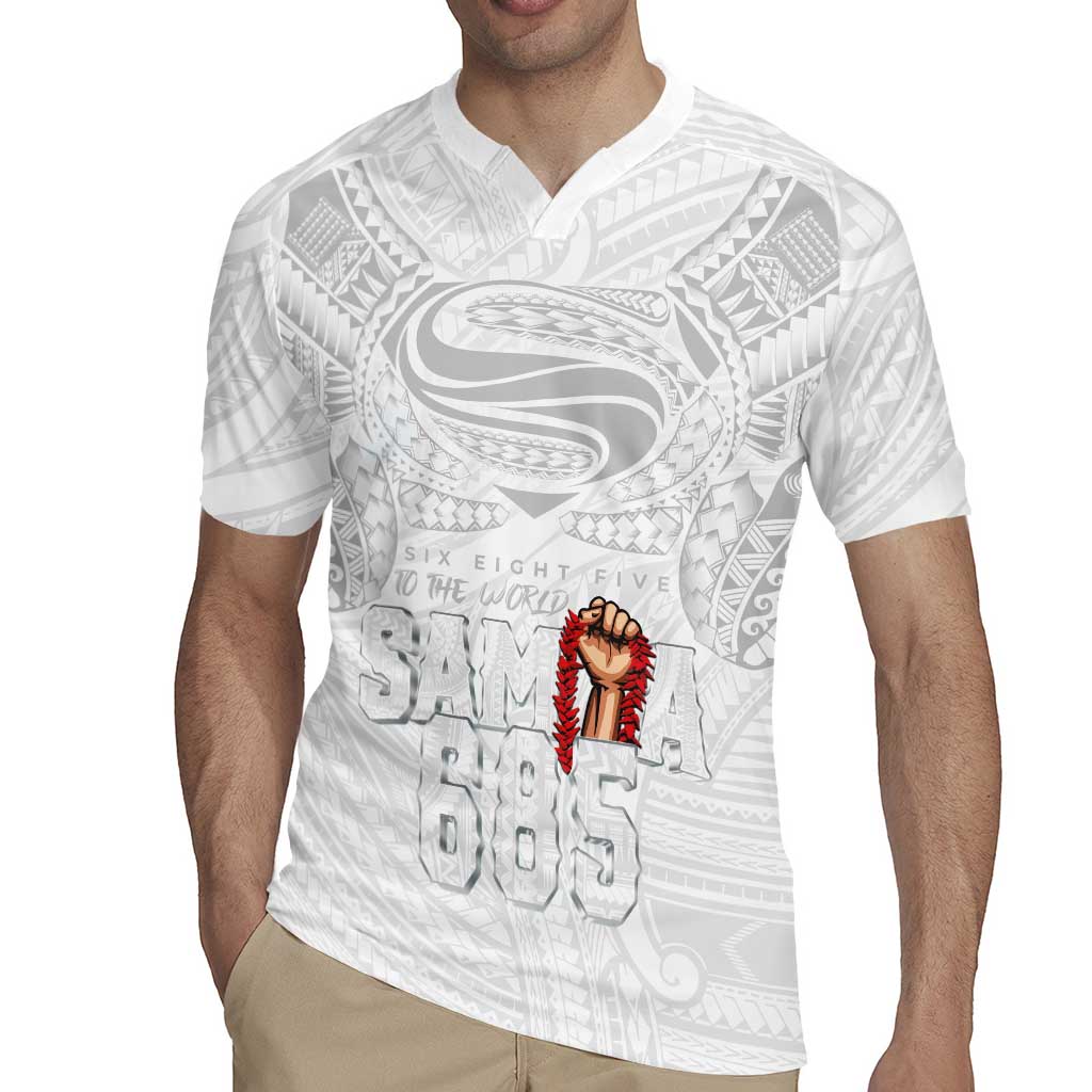 Super Samoa-Six Eight Five to The World Rugby Jersey Traditional Samoan Tattoo All White LT03 - Polynesian Pride