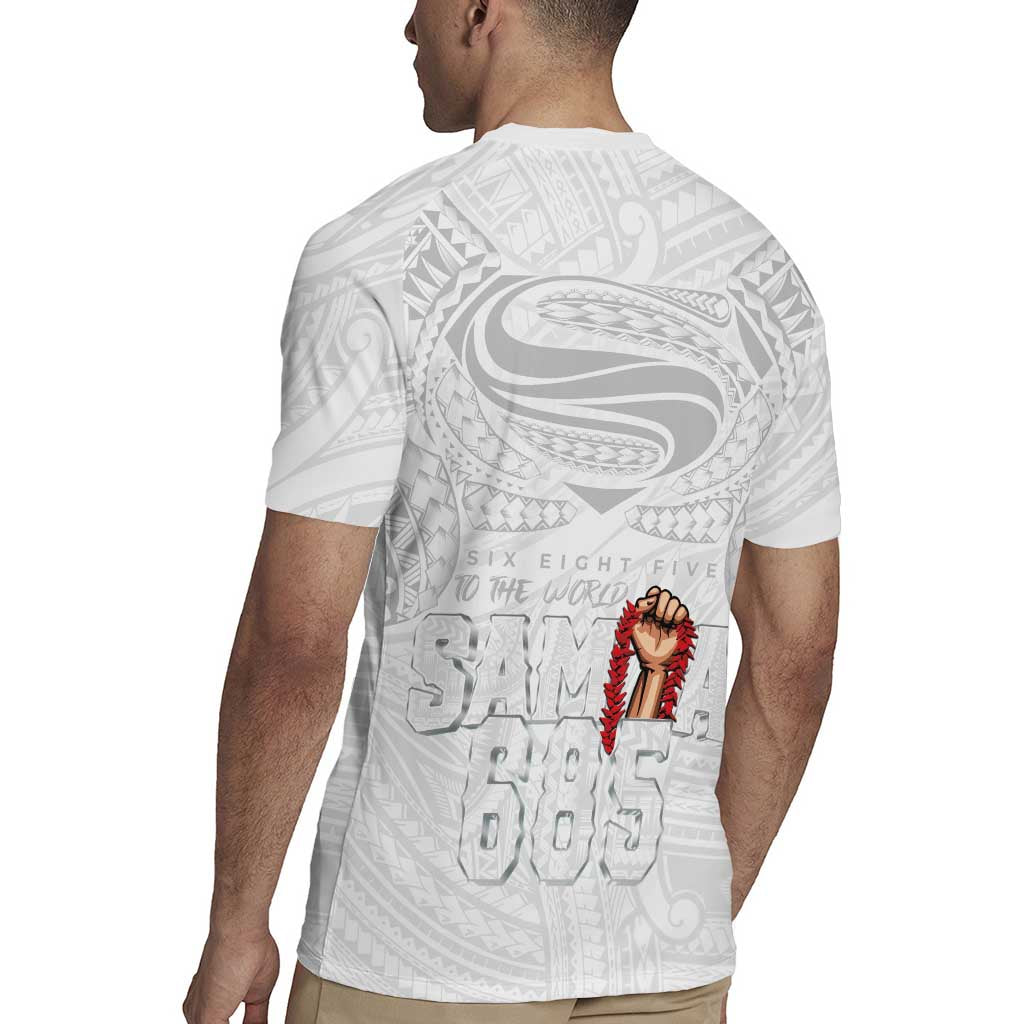 Super Samoa-Six Eight Five to The World Rugby Jersey Traditional Samoan Tattoo All White LT03 - Polynesian Pride