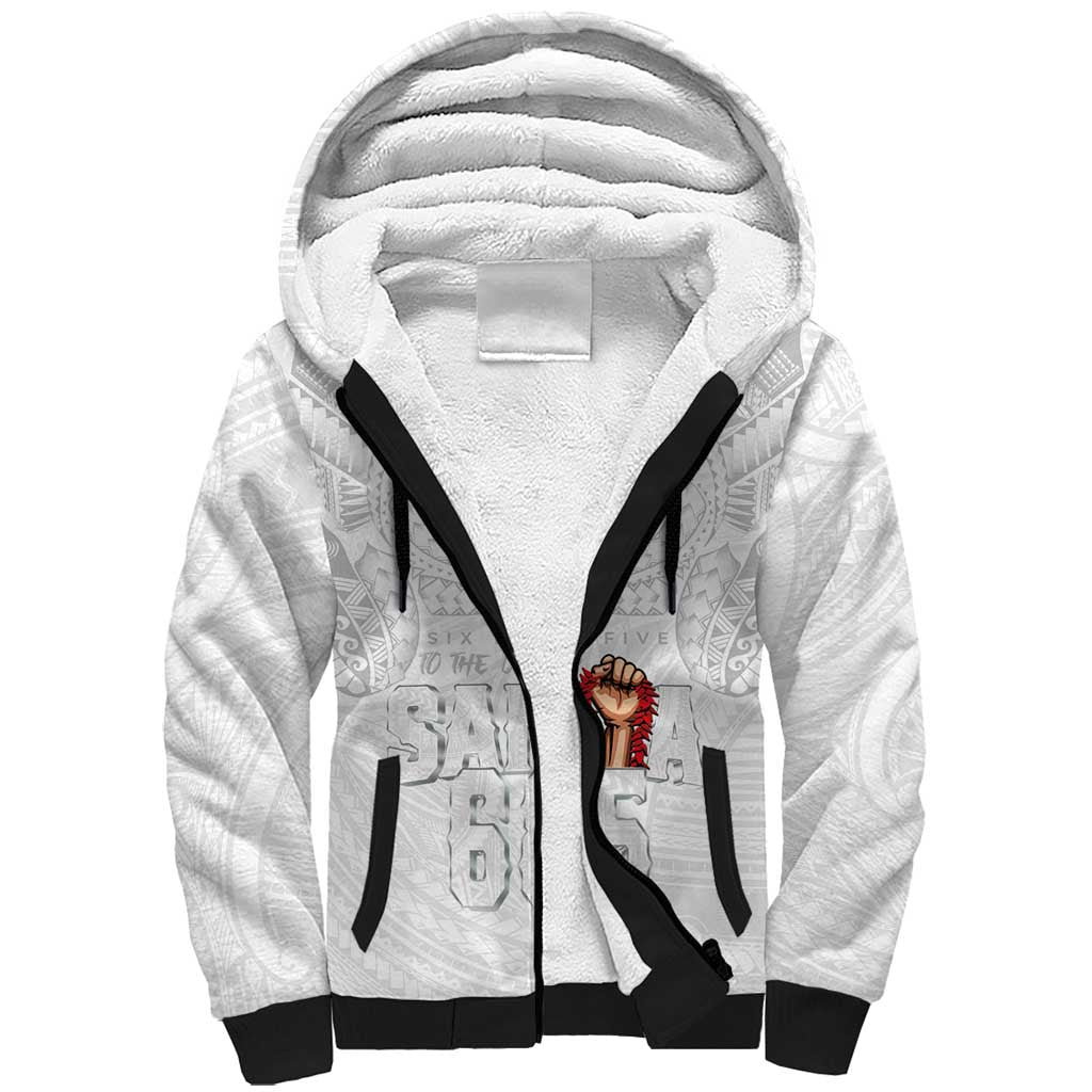 Super Samoa-Six Eight Five to The World Sherpa Hoodie Traditional Samoan Tattoo All White LT03 Unisex White - Polynesian Pride